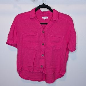 XS Weekend Pink High-Low Cropped Short Sleeve Top